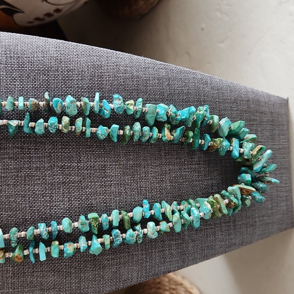Old Native American Santo Domingo Double Strand Turquoise & Heishi Necklace ๐๐ - Picture 3 of 15